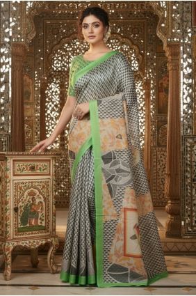 Green Printed Crepe Saree SR29816