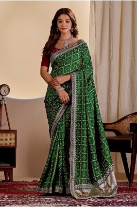 Green Silk Saree with Printed SR30172