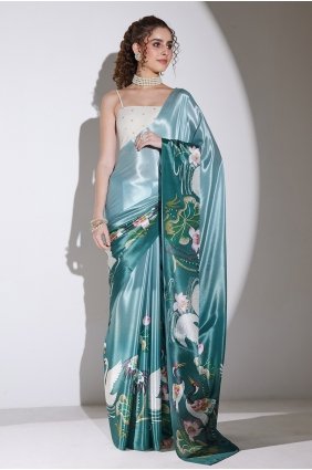 Silk Saree in Green with Printed SR30248