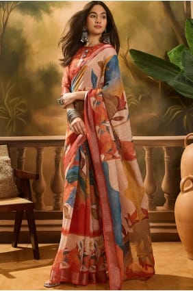 Multicolor Saree with Printed Linen SR29321