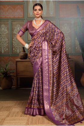 Purple Saree with Printed Silk SR30019