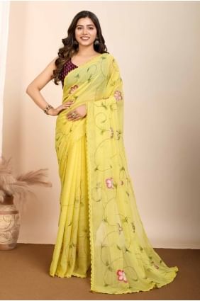 Printed Saree in Yellow Georgette SR28029