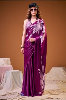Purple Saree with Printed Satin SR29932