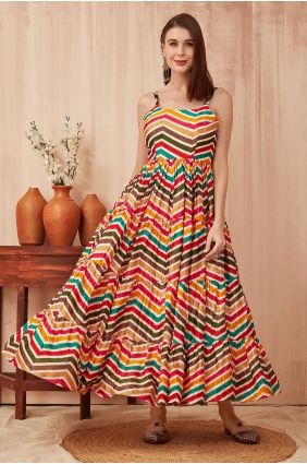 Multicolor Silk Gown Dress with Printed GW1301