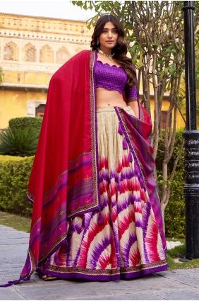Multicolor Printed Silk Lehenga Choli LC9023