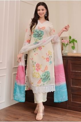 Cream Silk Salwar Kameez with Printed SK155770