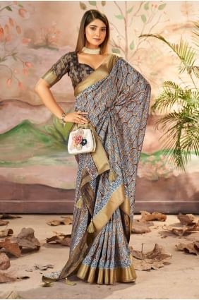 Printed Silk Saree in Dull brown  SR28430