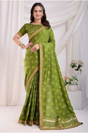 Printed Silk Saree in Green SR28192