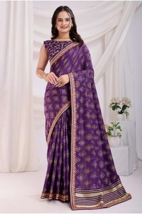 Printed Silk Saree in Voilet  SR28190