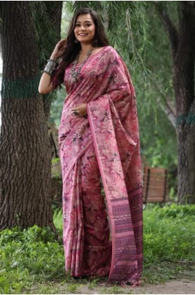 Tussar silk Saree with Printed in Multicolor SR29338