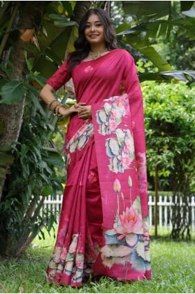 Tussar silk Saree in Pink with Printed SR29683