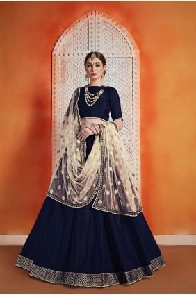 Dazzling Navy Blue Lehenga Choli in Art Silk with Embroidery LC2032