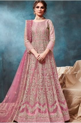Pink Anarkali Suits in Net AS2274