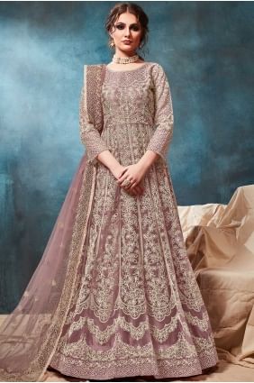 Net Mauve  Anarkali Suits dupattta AS2275