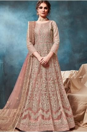 Net Anarkali Suits in Dusty Peach AS2277