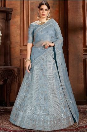 Lehenga Choli in Powder Blue Net with Embroidery lc2376