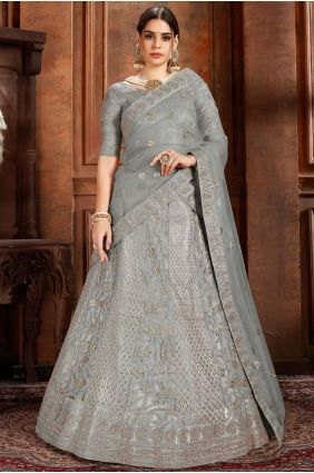 Net Grey Lehenga Choli in Embroidered lc2379