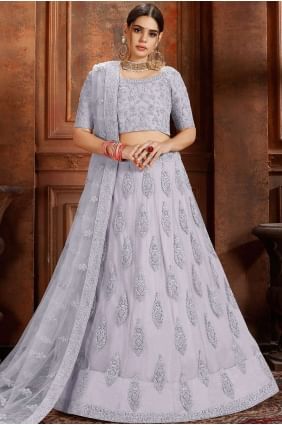Net Lehenga Choli with Embroidery in Grey with Dupatta lc2385
