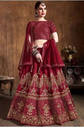 Lehenga Choli in Dark Pink Art Silk with Embroidery lc2406