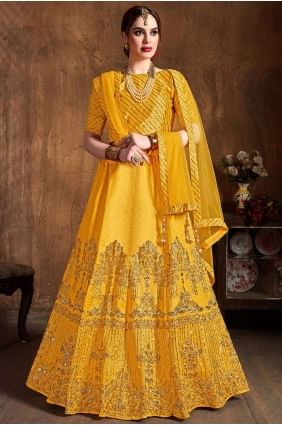 Art Silk Yellow Lehenga Choli with Embroidery lc2407
