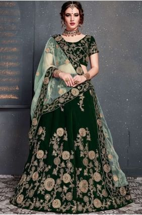 Fashionable Dark green Velvet Lehenga Choli lc2431
