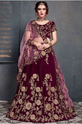 Lehenga Choli in Pink Velvet with Embroidery lc2432