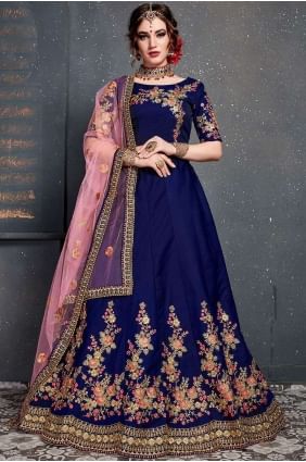 Delicate Royal blue Satin and silk Lehenga Choli lc2433