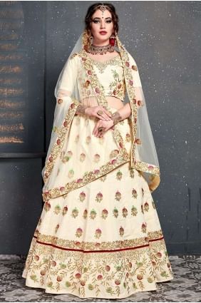 Embroidered Lehenga Choli in Cream Silk lc2438