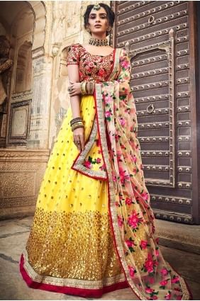 Yellow Embroidered Lehenga Choli in Net lc2493