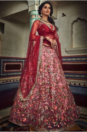 Splendid Baby Pink Lehenga Choli in Embroidered Net LC2495