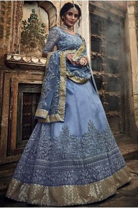 Embroidered Lehenga Choli in Powder Blue Net LCU2500
