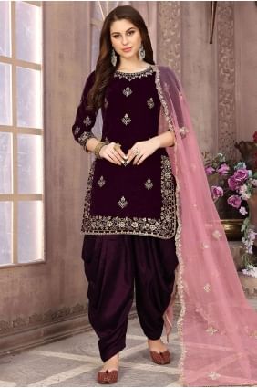 Velvet Wine  Patiala Suits in Velvet PS2125
