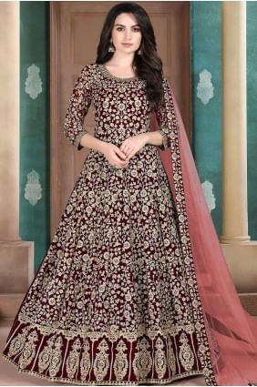 Georgette Maroon Anarkali Suit dupattta AS2507