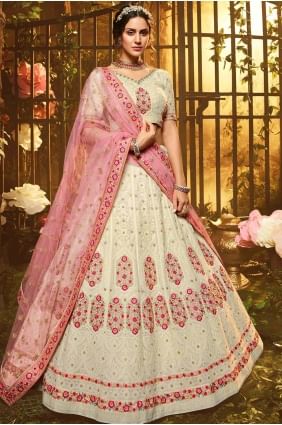 Impressive Off White Embroidered Lehenga Choli in Georgette lc2880