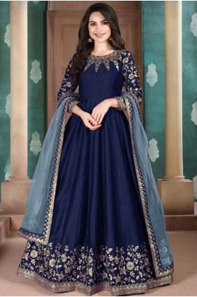 Silk Royal Blue Anarkali Suit in Silk AS2577