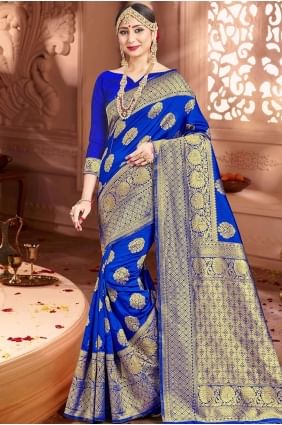 Royal Blue Weaving Art Silk Banarasi Saree SRU16611