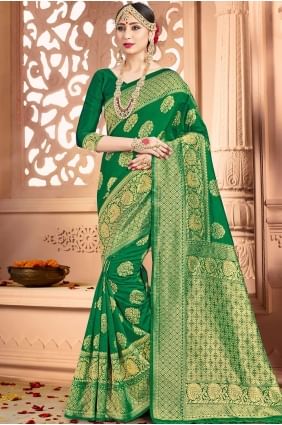 Art Silk Weaving Green Banarasi Saree with Blouse sr16613