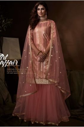 Gorgeous Peach Net Sharara Suit ss0349