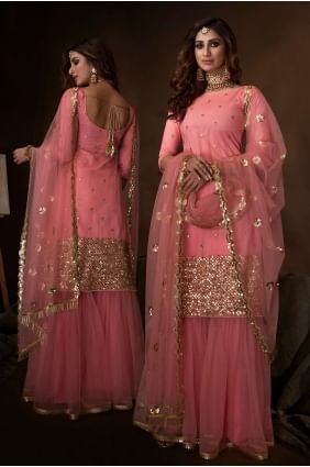 Opulent Pink Net Sharara Suit with dupatta ss0351