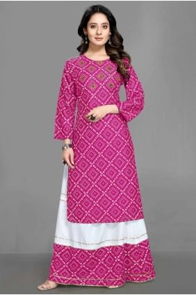 Palazzo Kurti in Magenta Rayon with Printed KTI1879