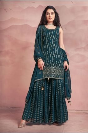 Rama blue Sharara Suit in Georgette with Embroidered SSU1054