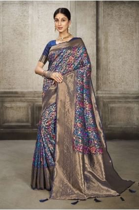 Navy  Banarasi silk Saree with Weaving SR24663