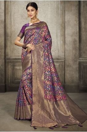 Wine  Saree in Weaving Banarasi silk SR24666