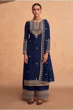 Embroidered palazzo Suit in Blue Georgette PZ3643