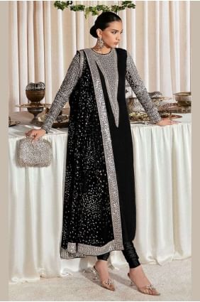 Anarkali Suit in Embroidered Black Georgette AS3647