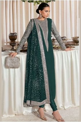 Anarkali Suit Green in Georgette with Embroidered AS3650