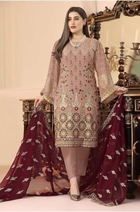 Embroidered Peach Georgette Salwar Kameez SK153385