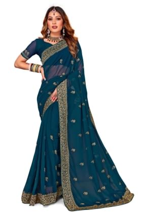 Morpeach  Georgette Party Wear Saree with Thread,embroidered,lace border SR24791