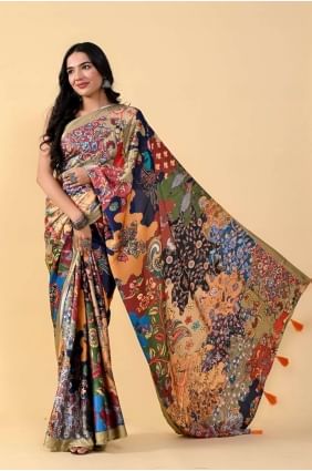 Digital print Saree in Blue,black Silk SR24861
