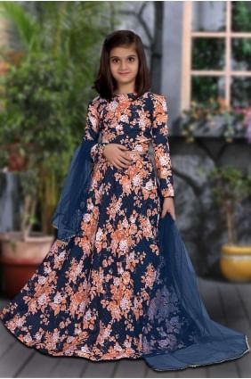 Printed Silk Blue Lehenga Choli with Dupatta GL0088